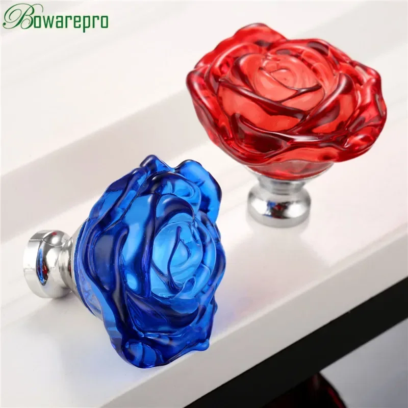 Furniture Hardware Brackets - bowarepro 50MM Crystal Rose Glass Handle