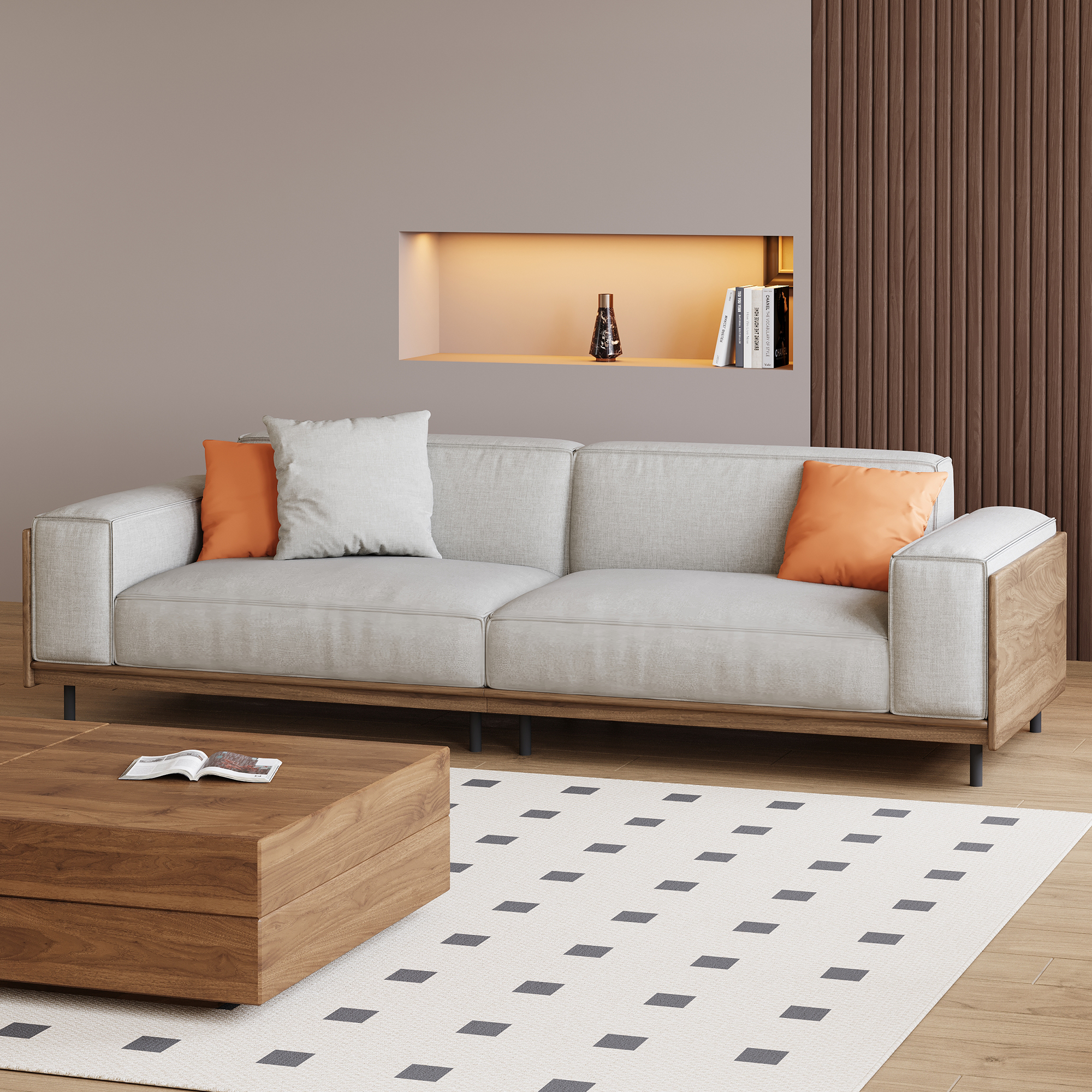 Furniture Leg Set - Modern medieval-style 82.67-inch three-seater sofa set