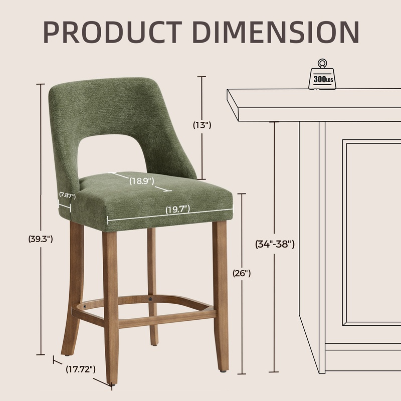 Green Upholstered Counter Stoo - Furniture Leg Set recensie en prijs
